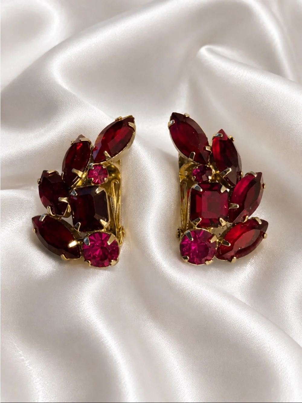 Gold-Tone Red Crystal Clip-On Earrings